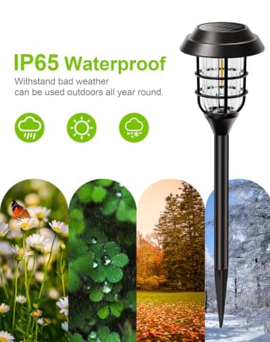 LETMY Solar Pathway Lights Outdoor, 8 Pack Bright Solar Lights Outdoor, IP66 Waterproof Auto On/Off Solar Garden Lights Solar Powered Landscape Lighting for Yard Patio Walkway Driveway Pathway - Black - Thumbnail 6