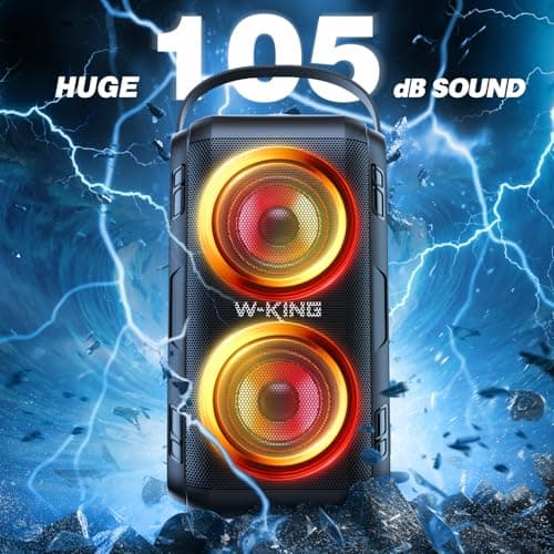 W-KING 80W Portable Party Boom Box Outdoor Wireless Bluetooth Speaker Loud Big Large with 2 Full-Range Drivers-Super Bass with Lights, IPX5, Huge 105dB Sound, 24H, U-Disk, TF, AUX, EQ - Thumbnail 3