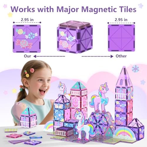GobiDex Magnetic Building Blocks Unicorn Toys for Girls, Princess Magnetic Tiles Building Toys for Kids Ages 3-5 4-8, STEM Sensory Toddler Game Birthday Gift for Girls Boys Ages 3+ - Thumbnail 3