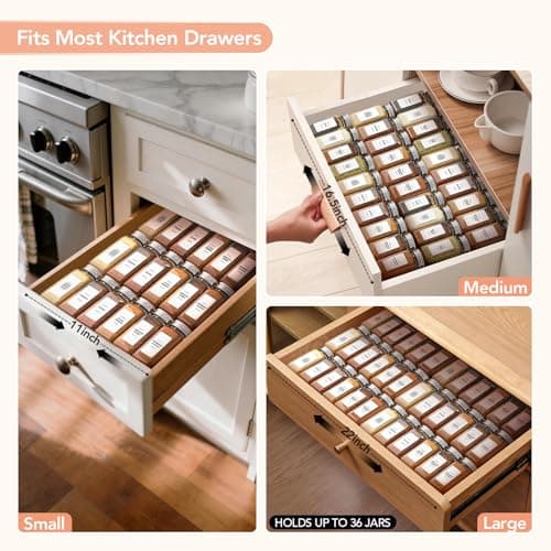 Diolove Expandable Drawer Spice Organizer, Thickened Plastic 3-Tier Spice Rack for Kitchen Drawers (11"–22"), Non-Slip & Easy to Clean, Keeps Spices Visible, Neat & Easy to Grab (Jars Not Included) WH - Thumbnail 4