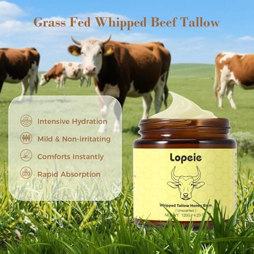 Lopeie Beef Tallow for Skin - Organic Grass Fed Whipped Moisturizer with Honey Balm, Natural Hydrating Cream for Face & Body, Relief for Dry & Sensitive Skin (4.23oz, Unscented) - Thumbnail 6
