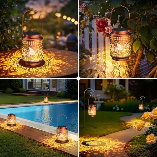 KOOPER Solar Lanterns Outdoor Waterproof Birthday Gifts for Women Mon Grandma, 2 Pack Brighter Hummingbird Hanging Solar Lantern Lights Outdoor, 2 Modes Metal Outdoor Decoration for Yard, Patio - Thumbnail 4