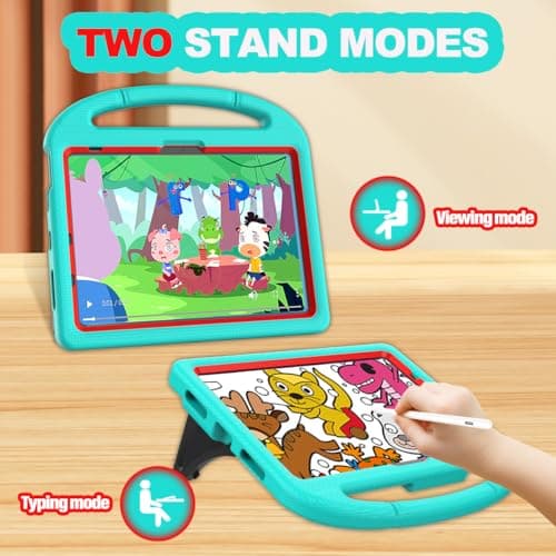 YIHE Kids Case for iPad A16 11th Generation (11" 2025) & 10th Gen (10.9" 2022) | Shockproof Tablet Cover with Built-in Screen Protector & Pencil Holder for iPad 10.9/11 Inch, Cyan Red - Thumbnail 5