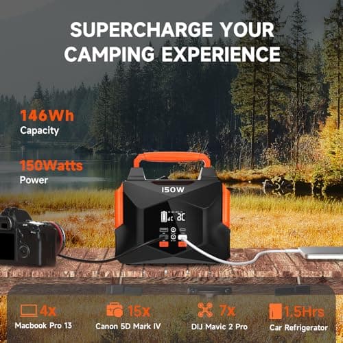Portable Power Station for Camping, 150w 146wh Portable Generator for Home Use Indoor Outdoor Generator with AC Outlet Large Power Bank for Laptop Travel Emergency CPAP Survival Backup Apartment - Red - Thumbnail 2