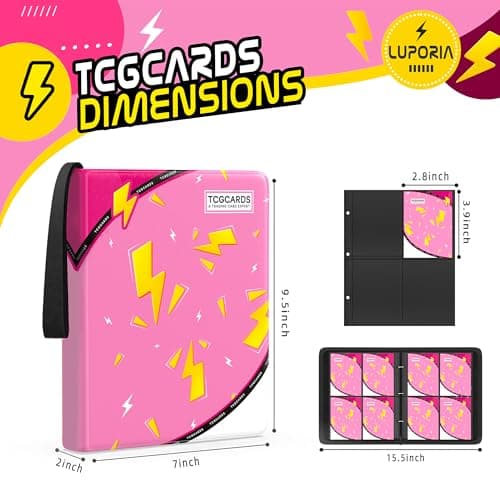 Trading Card Binder 4 Pocket,400 Pocket Card Collection Binder with 50 Removable Sleeves,PU Waterproof Top Card Book,3-Ring Zipper Collectible Trading Card Album for MTG/TCG/Card Holder Gift（Pink） - Thumbnail 2