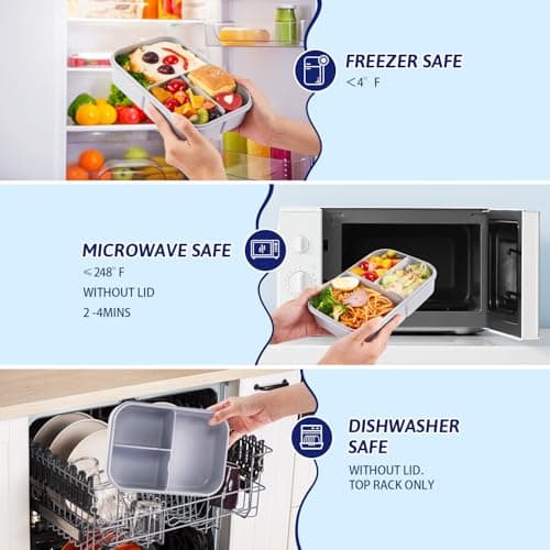 MISS BIG Bento Box for Kids, Leakproof Lunch Box, No BPAs & Chemical Dyes, M/W, D/W & Fridge Safe (1150ml Gray) - Thumbnail 5