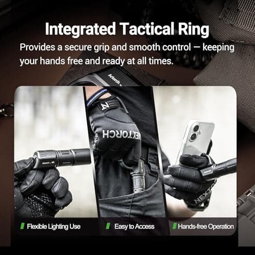 NEXTORCH ARTORCH 1600 Lumen Tactical Flashlight – Compact EDC Light with Integrated Tactical Ring, IP68 Waterproof, Nano-Ceramic Strike Bezel, Roller Switch, for Outdoor, Camping, Emergency, Police - Thumbnail 6