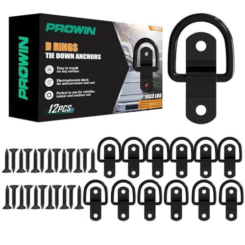 Prowin 12 Pack 1/4" D-Ring Tie Down Anchors with 24 Bolts, Heavy Duty Stainless Steel Trailer Bracket Mounting Plates for Truck Bed, Cargo, SUV, Boat, Motorcycle, Camper, Lashing Straps - Image 1