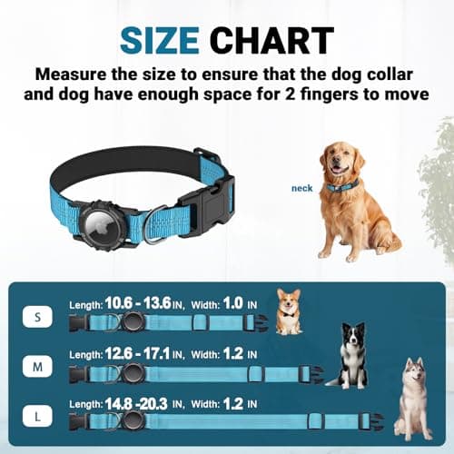 IP68 Waterproof AirTag Dog Collar – Heavy Duty Reflective Padded Design with Integrated AirTag Holder for Small, Medium & Large Dogs – Comfortable & Durable, Size M (12.6"-17.1"), Blue - Thumbnail 2