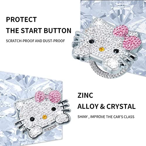 Pangpai 2 Pcs Bling Pink Car Interior Accessories, Rhinestone Push to Start Button Cover with Keychain, Car Engine Start Stop Button Cover, Cute Car Decoration Sticker Decal for Women Girl - Thumbnail 4