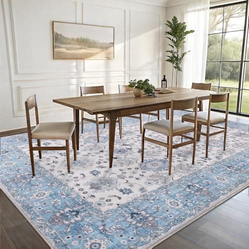 Vanmoos 4x6 Area Rug - Machine Washable, Non-Slip Soft Carpet for Living Room, Bedroom, Office, Dining Room - Durable Accent Rug for Farmhouse & High-Traffic Areas, Cozy Elegance/Blue - Thumbnail 2