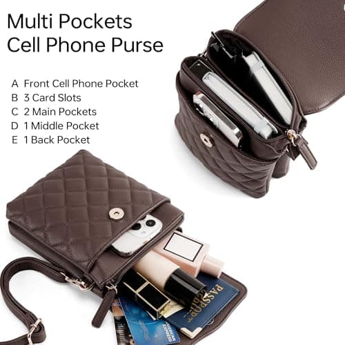 Goinsound Crossbody Phone Purse Quilted Cell Phone Crossbody Bag with RFID Blocking Card Slots Dark Brown - Thumbnail 4