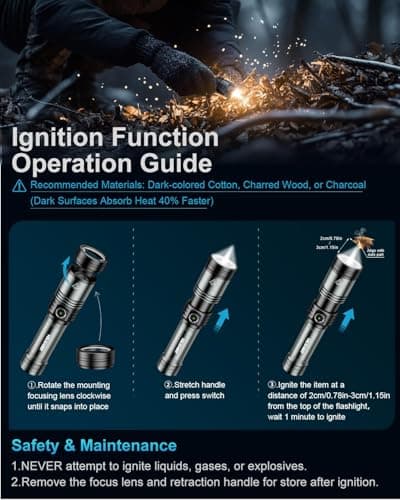 VOLISABER LED Flashlight Rechargeable with Ignition Lens, EDC Flashlights 1500LM, 5 Modes Zoomable Type-C High Powered Handheld Tactical Flashlights for Emergency Camping Essentials - Thumbnail 2