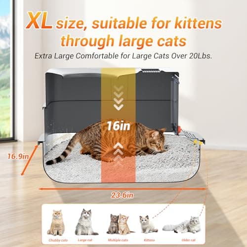 Cat Litter Box - Stainless Steel Litter Box with Lid for Large &Kitty,Enclosed Litter Box Includes Litter Scoop, Elevated Step Box, and Activated Carbon Pack, 23.6“ x 16.9” x 16", Dark Gray - Thumbnail 4
