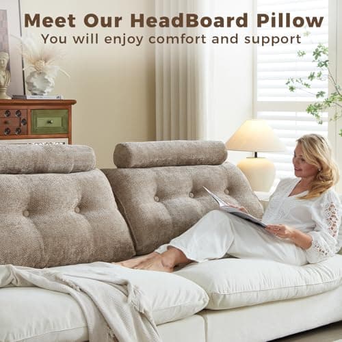 ZERALIVEN Headboard Pillow for Full – Chenille Large Triangular Wedge Pillow for Headboard Gap, Daybed and Couch Backrest, Reading and Sitting Up in Bed with Removable Washable Cover, Brown - Thumbnail 5