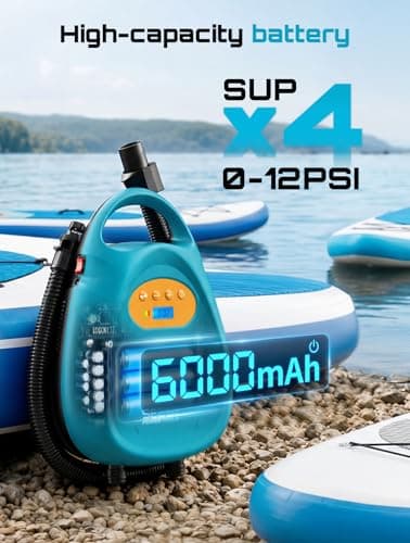 Seesii Cordless Paddle Board Pump Electric, Rechargeable 20PSI SUP Pump, Intelligent Dual Stage Fast Inflation & Deflation, Portable High Pressure Auto-Off Air Pump for Paddleboards, Boat, Kayaks - Thumbnail 5