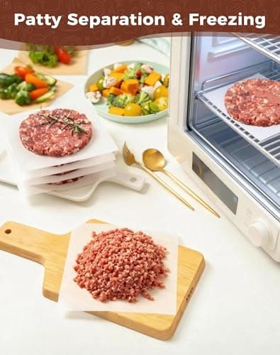 Atchake 6x6 Inches Parchment Paper Squares, 320Pcs Non-Stick Hamburger Patty Paper, Unbleached 100% Wood Pulp Burger Paper for Separating Patty, Burgers, Naan, Tortillas, Freezer, Oven, Microwave - Thumbnail 5