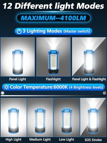 T-SUNiceM Rechargeable Camping Light with Metal Stand, Freestanding Portable Work Light with 4 LED Heads, Magnetic Work Light Waterproof for Outdoor Emergency, Flashlight with Detachable Tripod - Thumbnail 2
