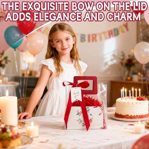LERCTH Red Clear Thank You Gift Bags with Handles, Plastic Transparent Party Favor Bags with Ribbon Bow & Tags, Reusable Gift Bags for Wedding Bridal Shower Baby Shower Birthday Party Decor Supplies - Thumbnail 5