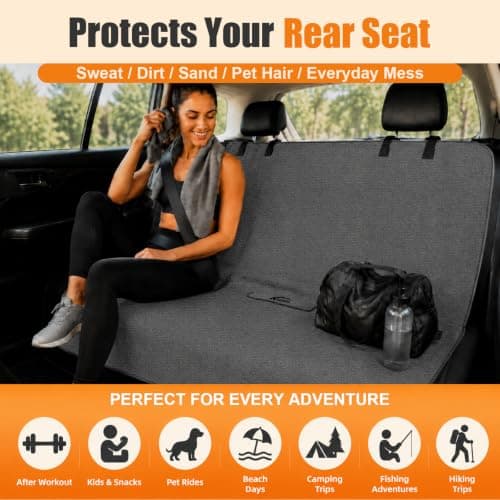 KIGEMOS Back Seat Cover, Waterproof Non-Slip Bench Seat Protector for Cars - Thumbnail 2