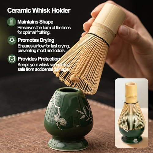 Matcha Whisk Set, 8 PCS Matcha Kit with Ceramic Matcha Bowl, Bamboo Whisk & Holder, Scoop, Spoon, Sifter and Tea Towel, Japanese Matcha Tea Set for Beginners, Tea Lovers & Gifts, Green - Thumbnail 5