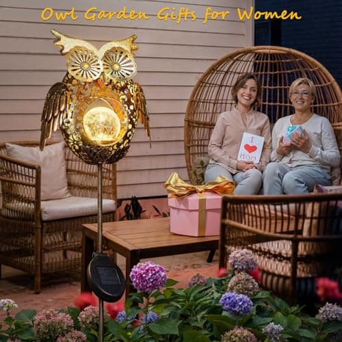 Go2garden Solar Lights Outdoor Owl Garden Gifts Mom Metal Stakes Lights for Lawn Ornaments, Yard Art, Pathway Decorations,Birthday Mothers' Day Gift for Grandma Wife (Bronze) - Thumbnail 2