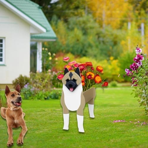 strolfay American Akita Dog Planter, Cute Animal Shaped Plant Pot, Dog Flower Pot, Gifts for Women & Pet Lovers, Indoor Outdoor Garden Home Office Decor, 9.45 x 6.1x 13.39 Inches - Thumbnail 3