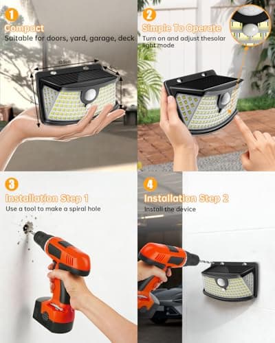 Aootek New Solar Motion Sensor Lights 120 LEDs with Lights Reflector,270° Wide Angle, IP65 Waterproof, Step Lights for Front Door, Yard, Garage, Deck (Black, Daylight White, 4-Pack) - Thumbnail 6