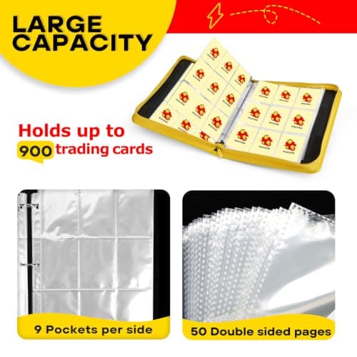 9-Pocket Trading Card Binder, PU Leather Zip Card Binder Album Holds 900 Cards for TCG, Sports Cards, Collectible Cards（CARTOON） - Thumbnail 2