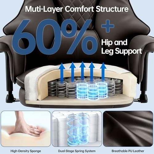 AreShark Big and Tall Office Chair - Executive High Back Leather Office Desk Chair with Adjustable Lumbar Support - Ergonomic Comfortable Heavy Duty Computer Gaming Chair with Padded Arms & Wide Seat - Thumbnail 5