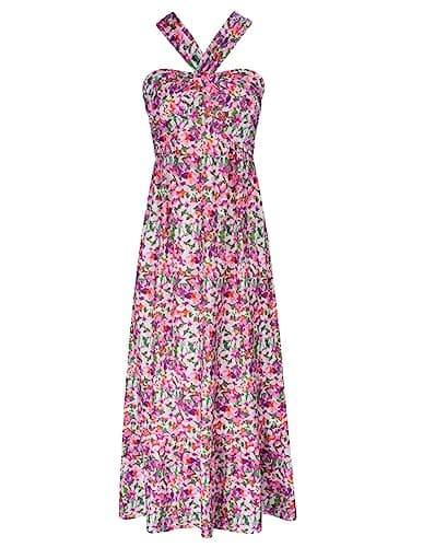 2024 Summer Women's Criss Cross Halterneck Sleeveless Floral Print Flowy A Line Maxi Dress Purple XL - Image 1