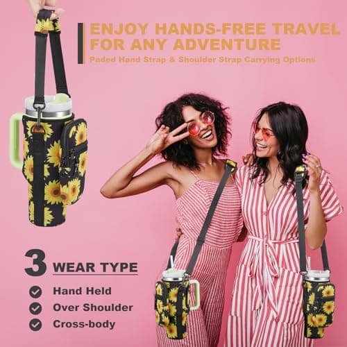 BULKITEM Sunflower Water Bottle Carrier Bag w/Phone Pocket for Stanley 30oz Tumbler with Handle, Sunflower Insulated Neoprene Cup Holder Pouch for Stanley Cup Accessories, Sunflower Gifts for Women - Thumbnail 5
