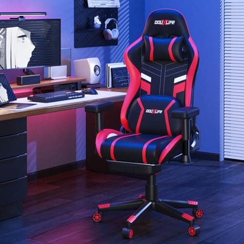 Douxlife 3D Kneading Massage Gaming Chair with Footrest, 400lbs Heavy Duty PC Computer Desk Chair for Adults, Adjustable 2D Armrests, Ergonomic 175° Recline & Optional Heat, Black&Red - Thumbnail 2