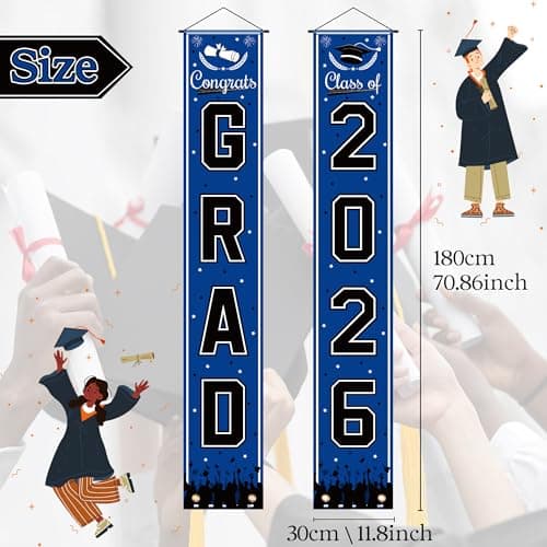 OHOME Graduation Decorations 2026 - Blue Congrats Grad Porch Banner for Graduation Party Decorations - Class of 2026 - Party Favors Supplies Backdrop Yard Signs Decor - Thumbnail 2