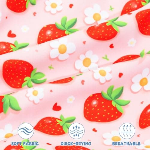 NikNio One Piece Sleeveless Newborn Infant Girl Swimwear Baby Girl Bathing Suit One Piece with Hat Red Strawberry 6-12 Months - Thumbnail 4