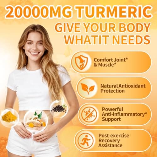 20000mg Turmeric Curcumin Supplement with Black Pepper, 180 Capsules, 95% Curcuminoids, Turmeric and Ginger Supplement, High Absorption Ultra Potent, Joint Support Supplemen, Non GMO Tumeric Capsules - Thumbnail 3