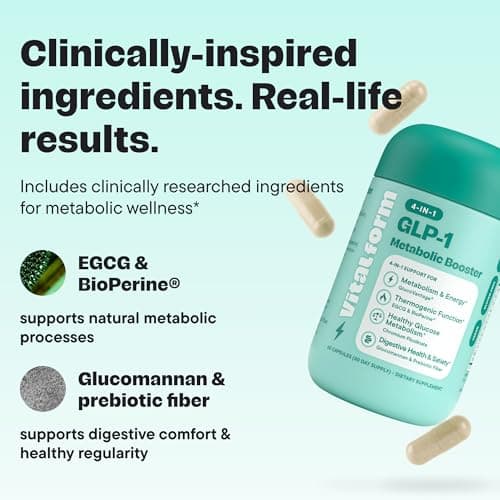 GLP-1 Metabolic Support Supplement – 4-in-1 Formula for Appetite Control, Cravings, Digestion, Energy & Weight Management – With GlucoVantage®, Berberine, Inulin & EGCG – Vegan Capsules - Thumbnail 6