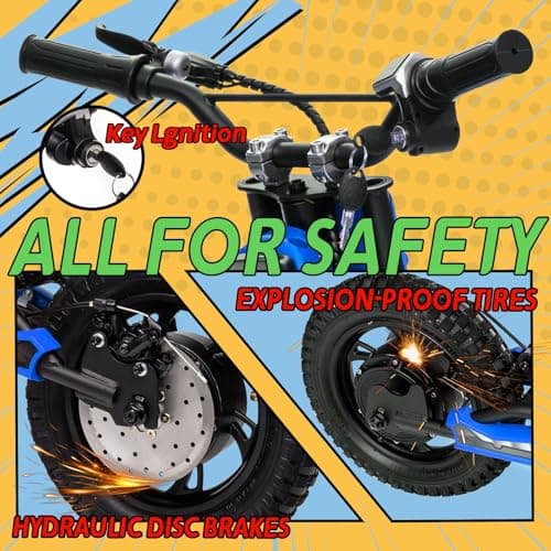 kerry yoo C11 24V 250W Electric Dirt Bike for Kids, Up to 9.3MPH Off-Road Electric Motorcycle with Explosion-Proof Tires, Twist Grip Throttle, Spring Suspension,Kids Ride On Dirtbike - Blue - Thumbnail 5
