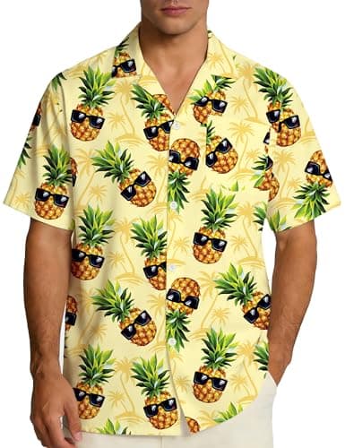 EoBeKee Men's Hawaiian Shirt Short Sleeve Button Down, Pineapple Print Tropical Casual Aloha Beach Shirts for Summer Holiday - Image 1