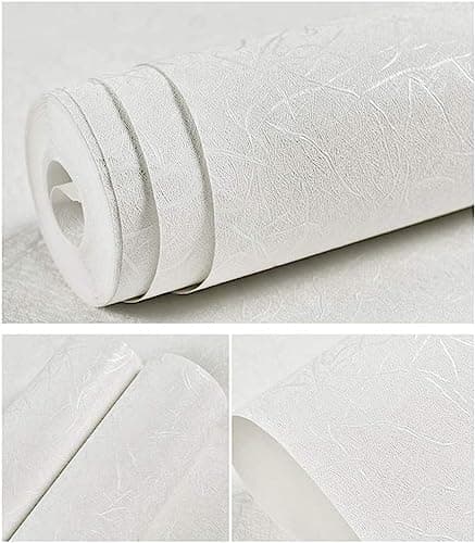 Abyssaly White Silk Wallpaper Embossed Self Adhesive Peel and Stick Wallpaper Removable Kitchen Vinyl White Cabinet Furniture Shelf Paper Textured Contact Paper 15.7" X 590.5"
