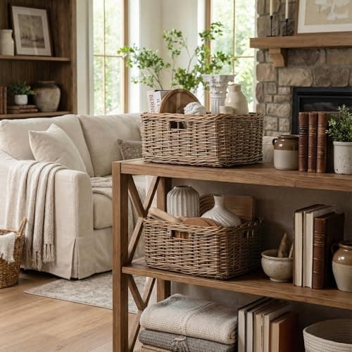 StorageWorks Pantry Baskets, Willow Storage Baskets for Organizing, Shelves, Pantry Organizers and Storage, Light Brown, 15"L x 11"W x 6 ¾"H - Thumbnail 5
