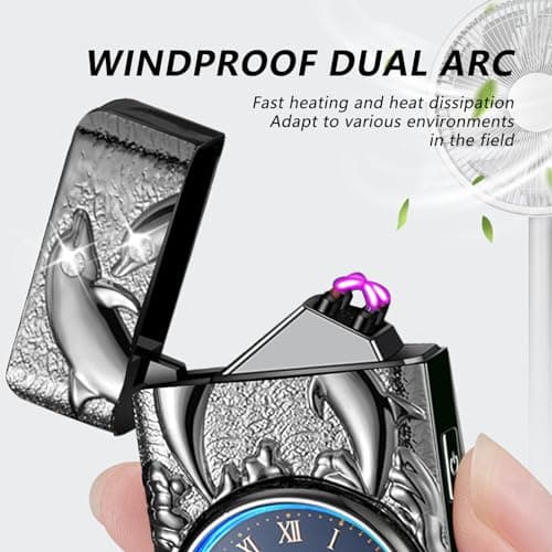 BABOBIU Electric Lighter Plasma Lighter Rechargeable Windproof Flameless Arc Dolphin Lighters with USB Fast Charging Cool Lighters Gift for Father's Day, Christmas, Birthday (Black) - Thumbnail 2