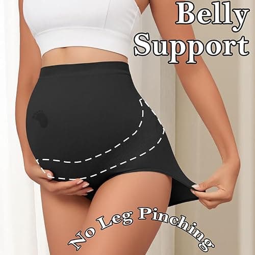 Y25D Maternity Underwear Seamless High Waisted Maternity Panties Over Bump Pregnancy Belly Support 1 Pack Black - Thumbnail 4