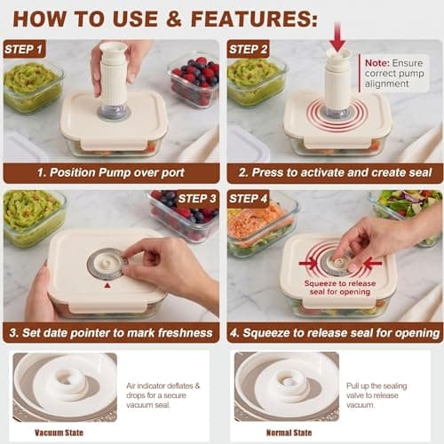 CABIBOX Vacuum Sealer & Food Storage Container for Food, Vacuum Sealer for Food + 3 Glass Vacuum Containers |Rectangle [21 Oz/35 Oz/50 Oz]+ 10 Reusable Food Saver Sealer Bags,For Freezer, Meal Prep - Thumbnail 4