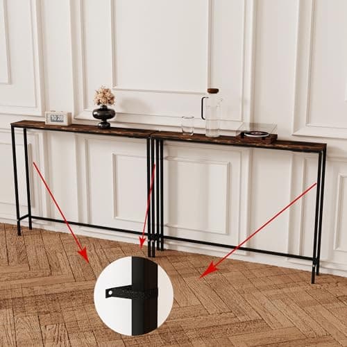 Azaeahom 78" Narrow Console Table,Sofa Table with Charging Station, Narrow Long Entryway Table，Behind Couch Table,for Living Room, Hallway, Foyer(Set of 2,Brown) - Thumbnail 6