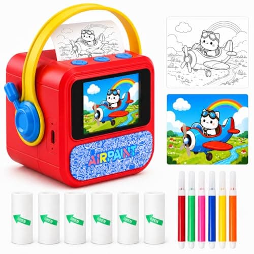 Trunera AI Voice-to-Image Sticker Maker for Kids, Portable Inkless Mini Thermal Printer with HD Display, Stickerbox Printer for DIY, Journaling & Creative Gifts, Includes 6 Paper Rolls, Red