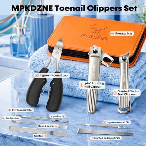 8-in-1 Heavy Duty Toenail & Fingernail Clippers for Seniors Men with Thick & Ingrown Nails - Manicure Pedicure Kit with 360° Swivel Head - Professional Wide Jaw Podiatrist Tools - Thumbnail 2