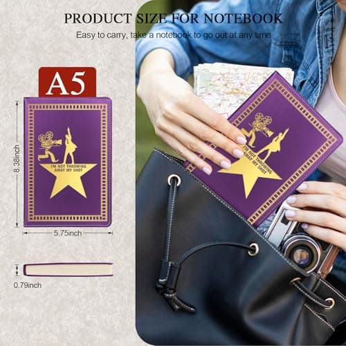 QDWXDEL Broadway A5 Hardcover Leather Journal for Women - 200 Pages Premium Paper Notebook, Theater Journal Notebook for School, Work (THROWING Purple) - Thumbnail 2