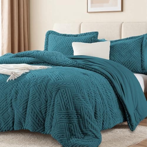 Homelike Moment Fluffy Twin Size Comforter Set - Teal Blue Fleece Warm Marshmallow Comforter for Winter, Luxury Fuzzy Sherpa Twin Bed Set - Image 1