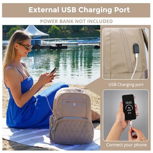Swissdigital Design Backpack for Women, 15.6 inch Laptop College Khaki Medium Simple Modern Backpacks for School with USB Charging Port for Womens Girls | SD1711-75 - Thumbnail 2